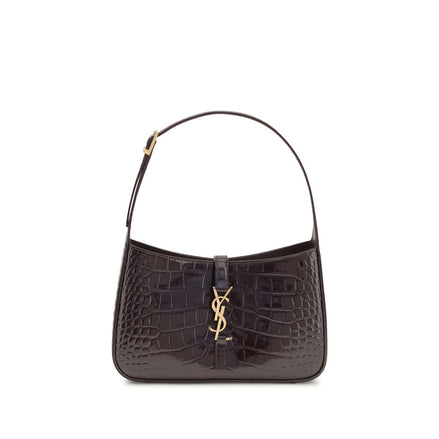 Saint Laurent LE 5 À 7 In Croccodile-embossed Patent Leather Bordeaux Shoulder Bag