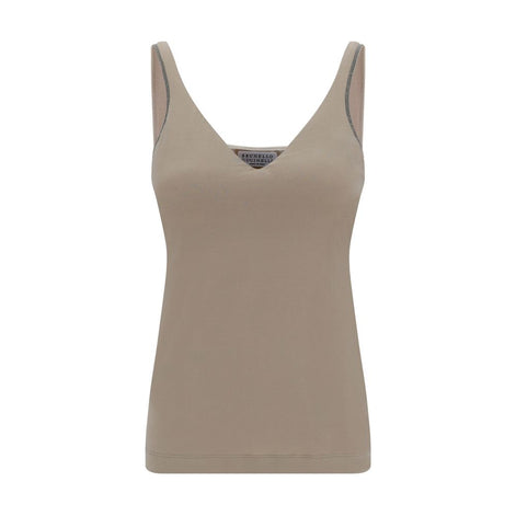 Brunello Cucinelli Beige Cotton Sleeveles T-Shirt
