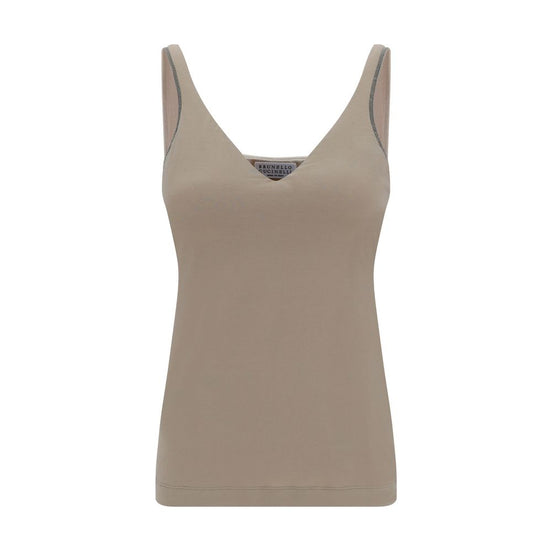 Brunello Cucinelli Beige Cotton Sleeveles T-Shirt