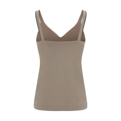 Brunello Cucinelli Beige Cotton Sleeveles T-Shirt