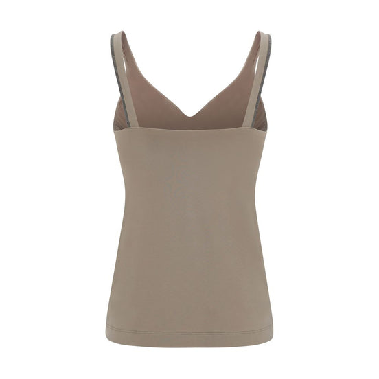 Brunello Cucinelli Beige Cotton Sleeveles T-Shirt