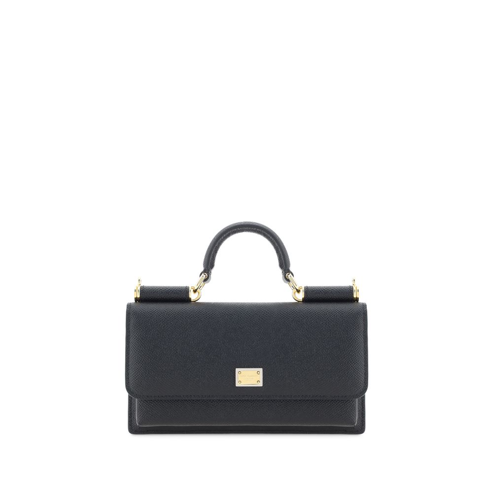 Dolce & Gabbana Sicily micro Black Leather Shoulder Bag
