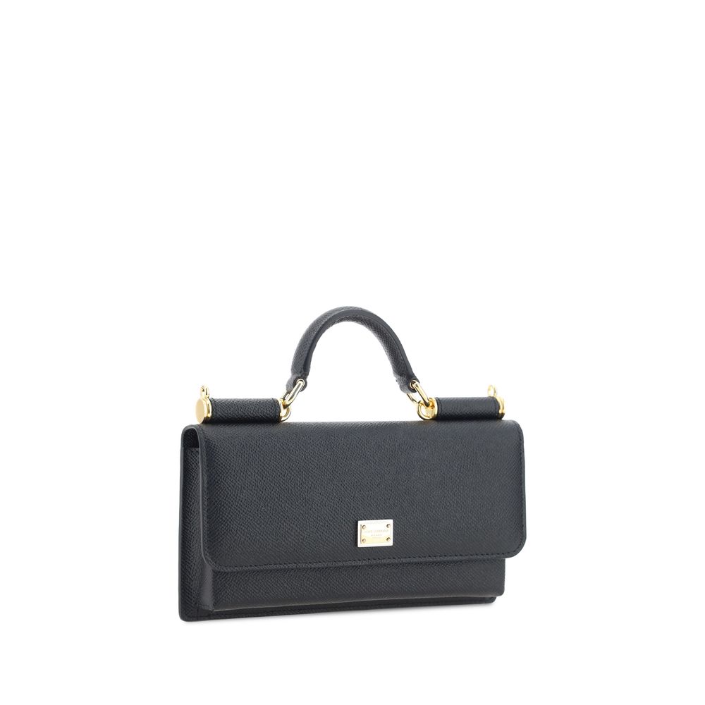 Dolce & Gabbana Sicily micro Black Leather Shoulder Bag