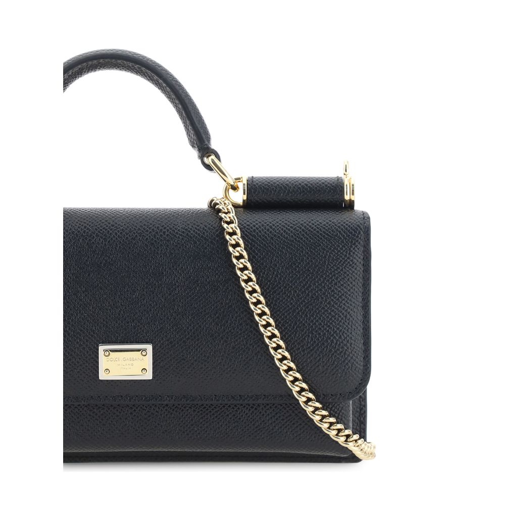 Dolce & Gabbana Sicily micro Black Leather Shoulder Bag
