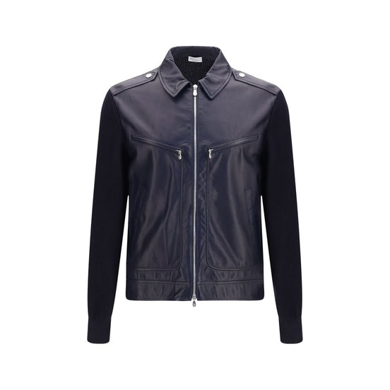 Brunello Cucinelli Blue Leather Leather Jacket