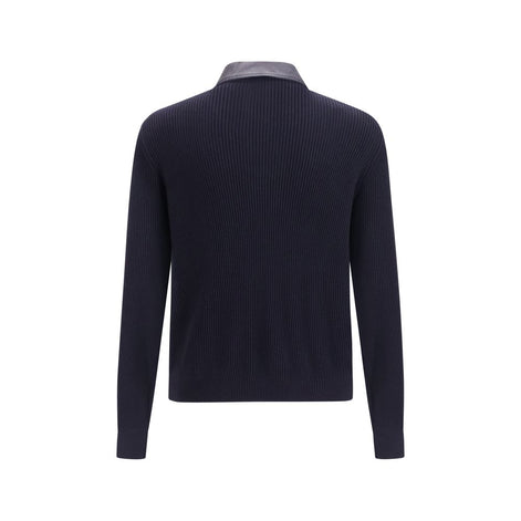 Brunello Cucinelli Blue Calf Leather Bos Taurus Leather Jacket