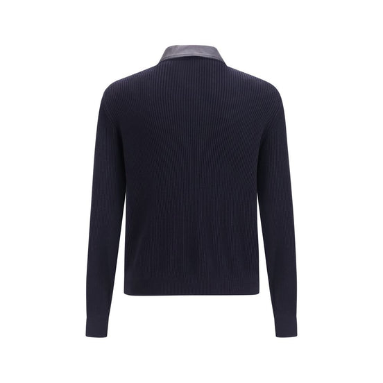 Brunello Cucinelli Blue Leather Leather Jacket