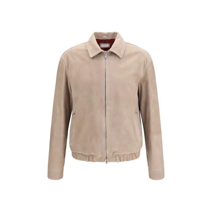 Brunello Cucinelli Beige Calf Leather Bos Taurus Leather Jacket