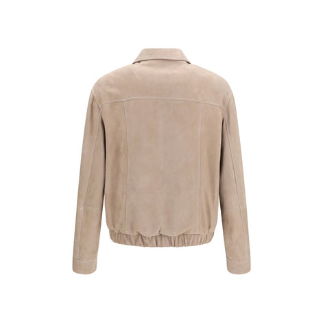 Brunello Cucinelli Beige Calf Leather Bos Taurus Leather Jacket