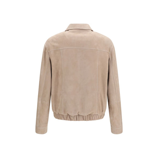 Brunello Cucinelli Beige Calf Leather Bos Taurus Leather Jacket