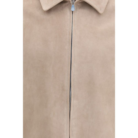 Brunello Cucinelli Beige Calf Leather Bos Taurus Leather Jacket