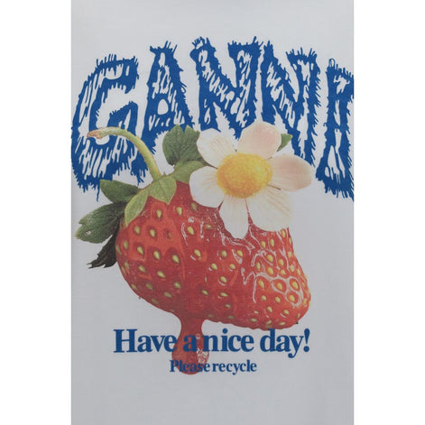 Ganni White Cotton Long Sleeve T-Shirt