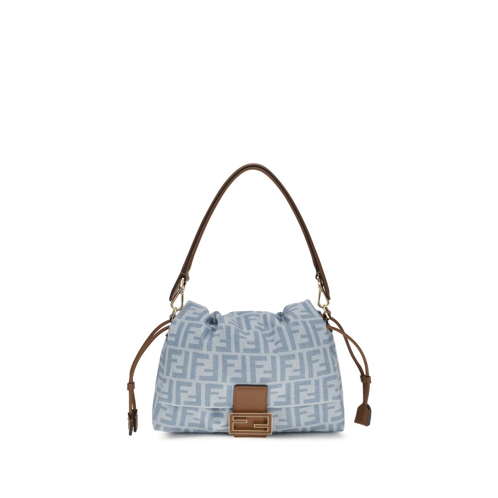 Fendi Mamma Baguette medium Blue Cotton Shoulder Bag