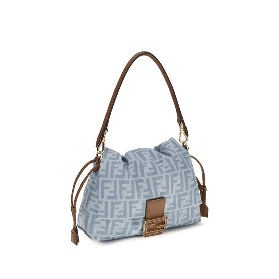 Fendi Mamma Baguette medium Blue Cotton Shoulder Bag