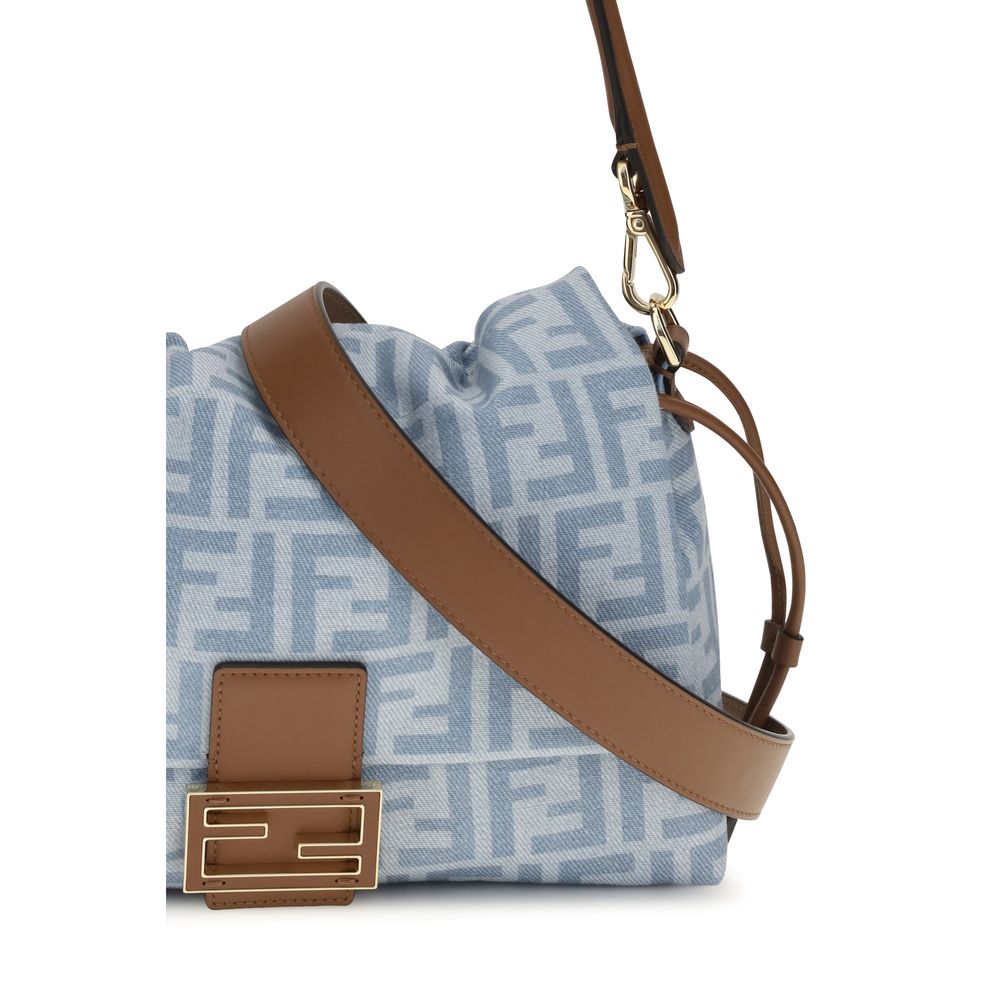 Fendi Mamma Baguette medium Blue Cotton Shoulder Bag