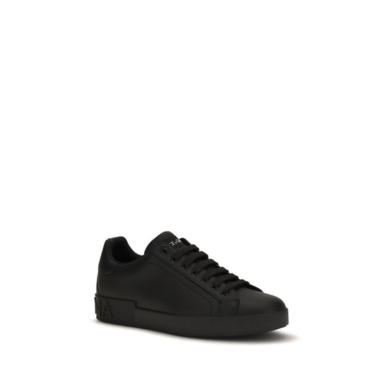 Dolce & Gabbana Black Calf Leather Bos Taurus Low Top Sneakers