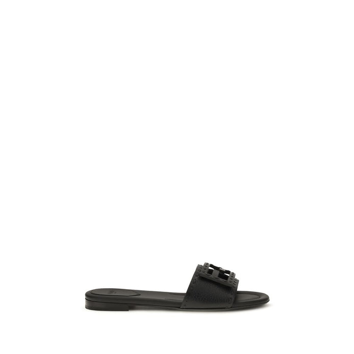 Fendi Black Leather Flat Sandals