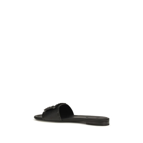 Fendi Black Leather Flat Sandals