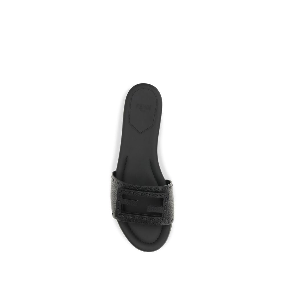 Fendi Black Leather Flat Sandals