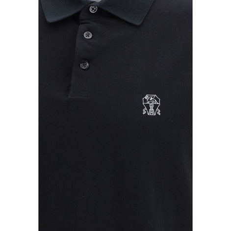 Brunello Cucinelli Black Cotton Polo Shirt