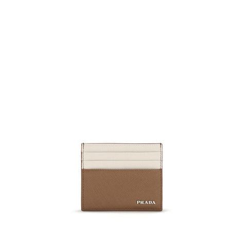Prada Saffiano Cardholder Beige Leather Wallet