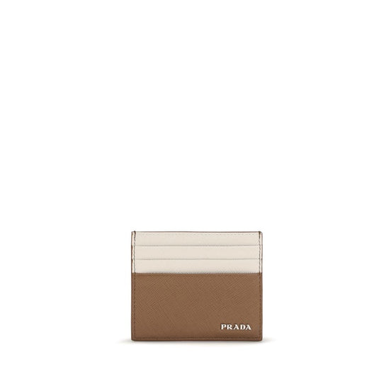 Prada Saffiano Cardholder Beige Leather Wallet