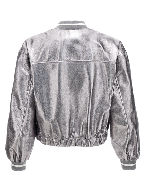 Brunello Cucinelli Silver Leather Bomber