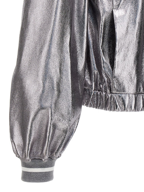 Brunello Cucinelli Silver Leather Bomber