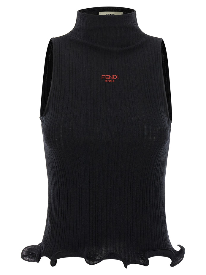 Fendi Black Polyester Sleeveles T-Shirt