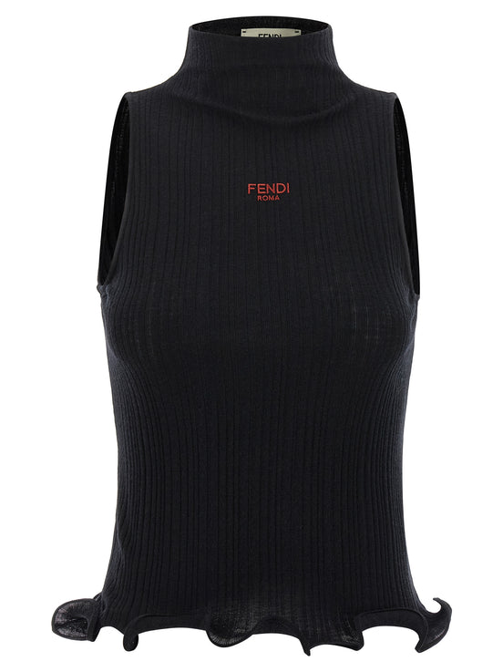 Fendi Black Polyester Sleeveles T-Shirt