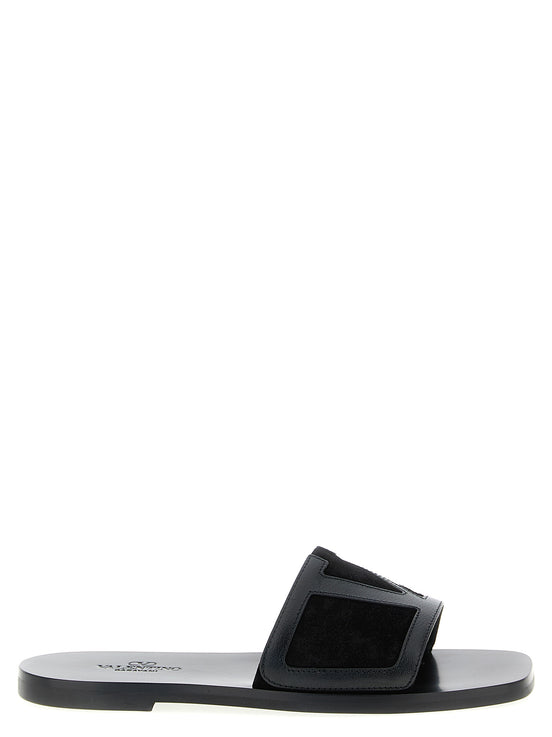 Valentino Garavani Black Calfskin Slides