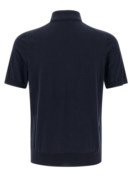 Brunello Cucinelli Blue Cotton Polo Shirt