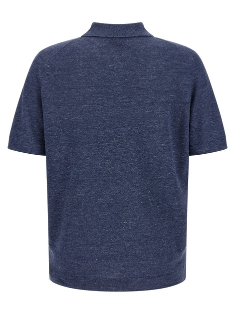 Brunello Cucinelli Blue Linen Polo Shirt