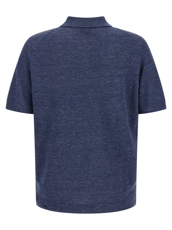 Brunello Cucinelli Blue Linen Polo Shirt
