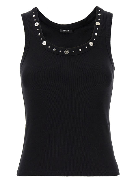Versace Black Cotton Sleeveles T-Shirt