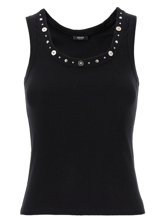 Versace Black Cotton Sleeveles T-Shirt