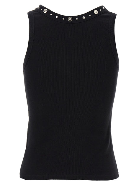 Versace Black Cotton Sleeveles T-Shirt
