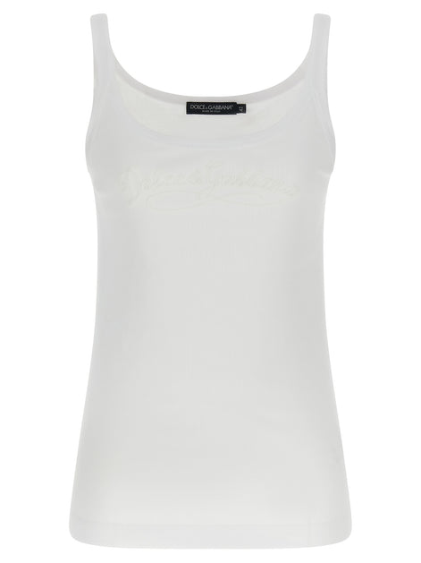 Dolce & Gabbana White Cotton Sleeveles T-Shirt