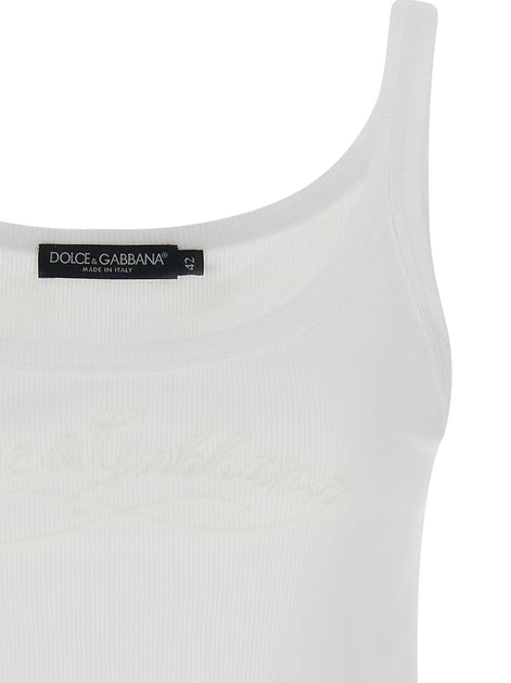 Dolce & Gabbana White Cotton Sleeveles T-Shirt