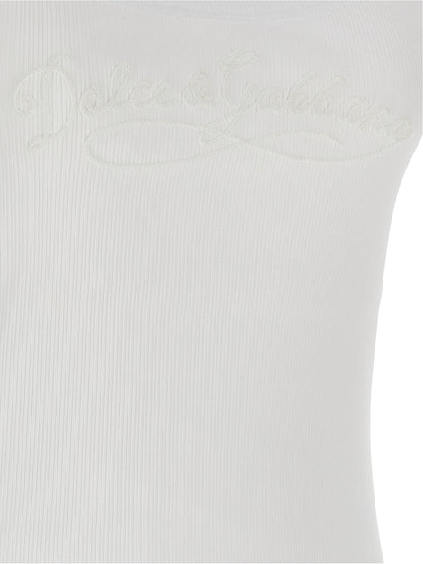 Dolce & Gabbana White Cotton Sleeveles T-Shirt