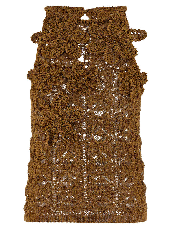 PINKO Brown Cotton Sleeveles T-Shirt