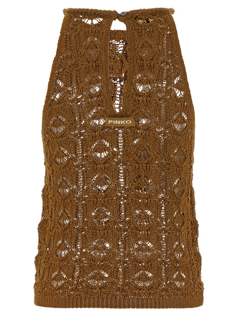 PINKO Brown Cotton Sleeveles T-Shirt