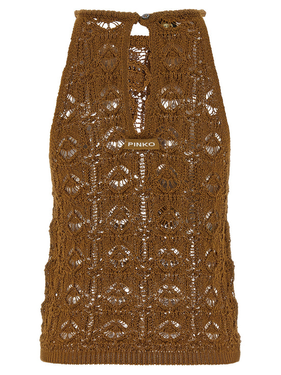 PINKO Brown Cotton Sleeveles T-Shirt