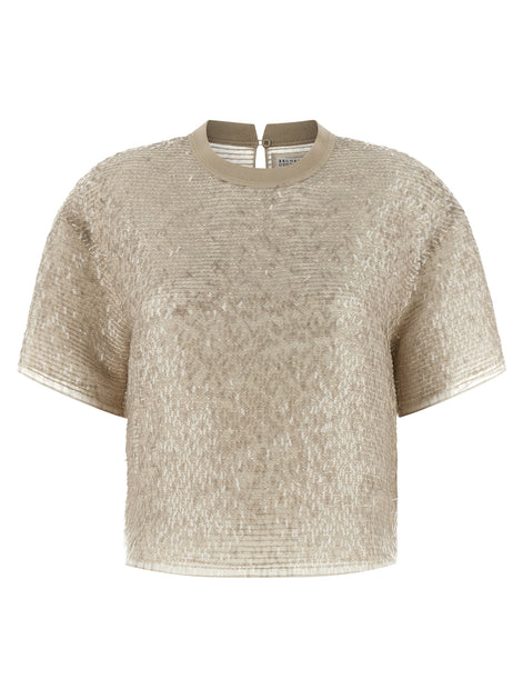 Brunello Cucinelli Beige Silk T-Shirt