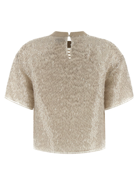 Brunello Cucinelli Beige Silk T-Shirt