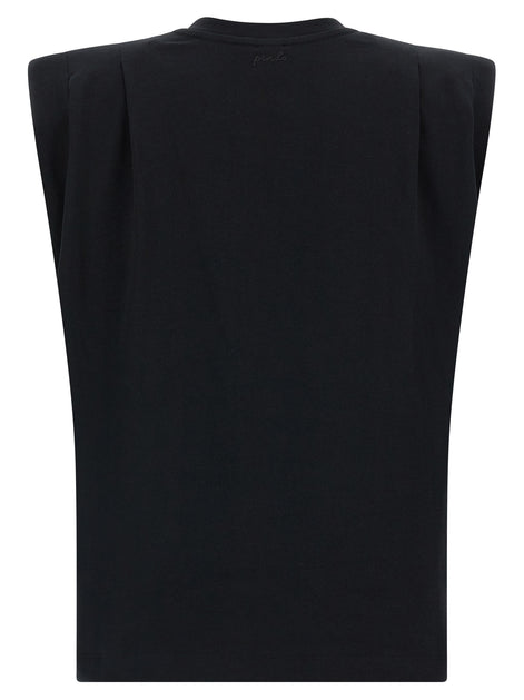 PINKO Black Cotton Sleeveles T-Shirt