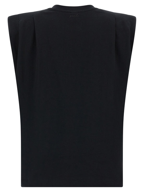 PINKO Black Cotton Sleeveles T-Shirt