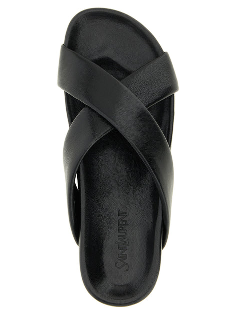 Saint Laurent Black Lamb Leather Slides
