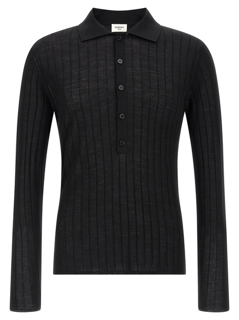 Saint Laurent Black Wool Polo Shirt
