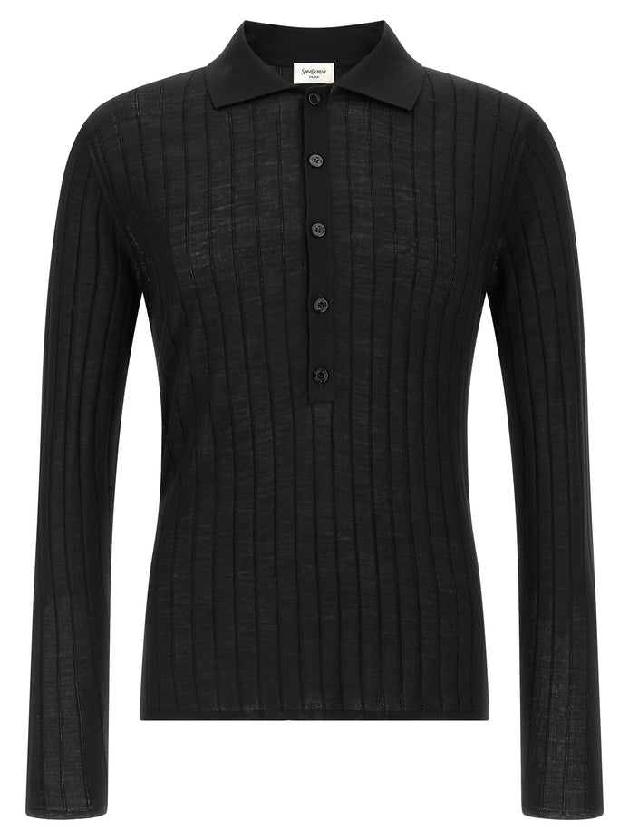 Saint Laurent Black Wool Polo Shirt
